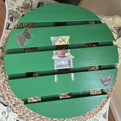 Hand painted Green Rolling Plant Stand