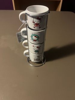 Hello Kitty Holiday Mini Mug Set with Metal Rack – Set of 4 – New with Tags