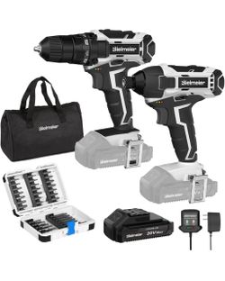 20V Cordless Drill, 20V Cordless Impact Driver, With Drill/Screwdriver Bits