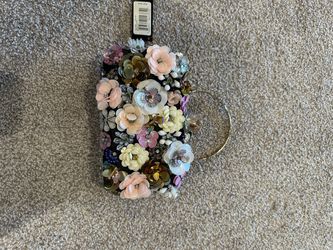 Floral Embellished Clutch with Gold Ring Handle