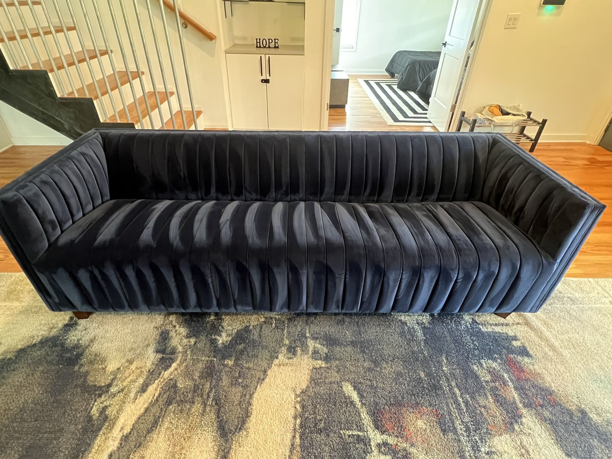 Suede navy couch!