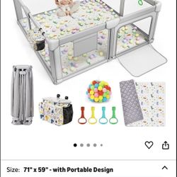 Foldable Baby Playpen with Play Mat 71x59