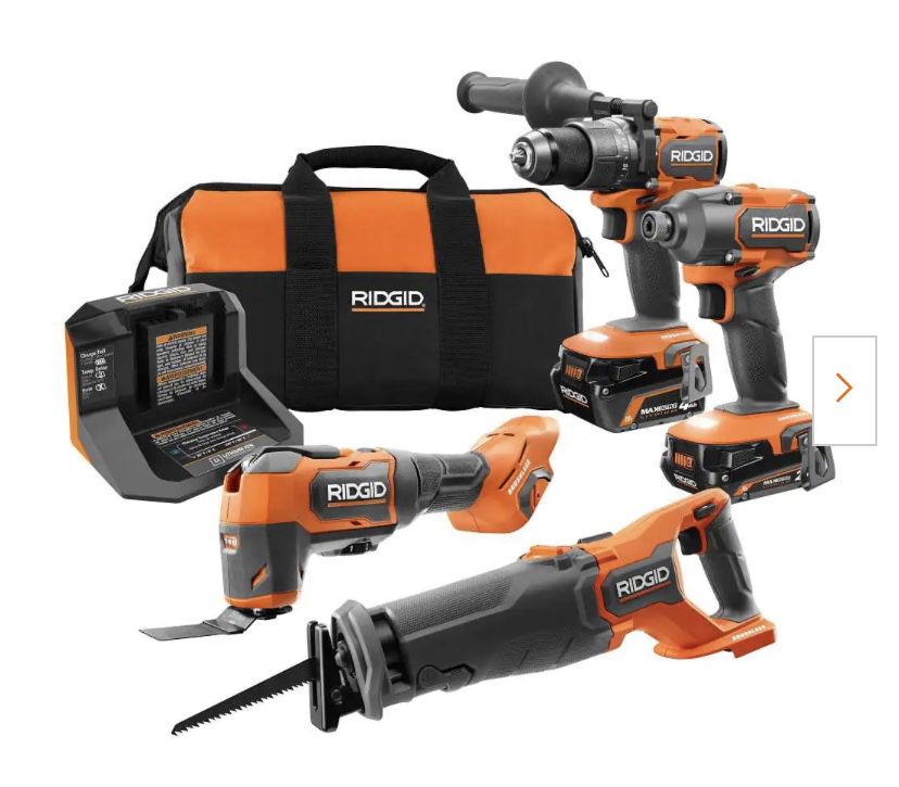 18V Brushless Cordless 4-Tool Combo Kit with (1) 4.0 Ah and (1) 2.0 Ah MAX Output Batteries, 18V Charger, and Tool Bag