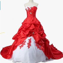 Size 8 Red Wedding, Prom Dress with Train, Accessories