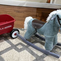 Kids Plush Ride On Rocking Horse And Radio Flyer Wagon