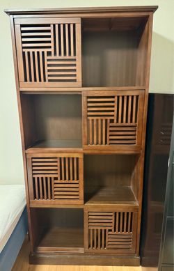 Wooden Bookshelf with Lattice Design