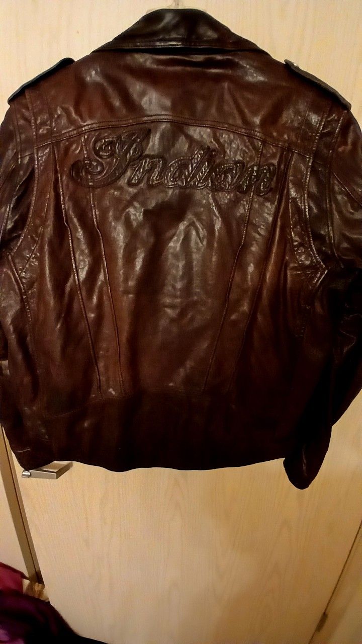 Vintage Indian Motorcycle Men's Brown Leather Riding Jacket with Removable Liner