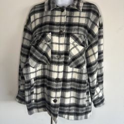 Zara The Harlem Oversized Check Shirt Jacket In Black/White Size: M