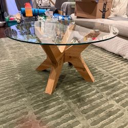 Glass Top & Solid Wood Coffee Table