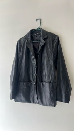 Black Leather Button-Up Jacket
