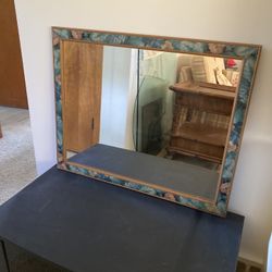 Large Room Mirror Teal Floral Frame