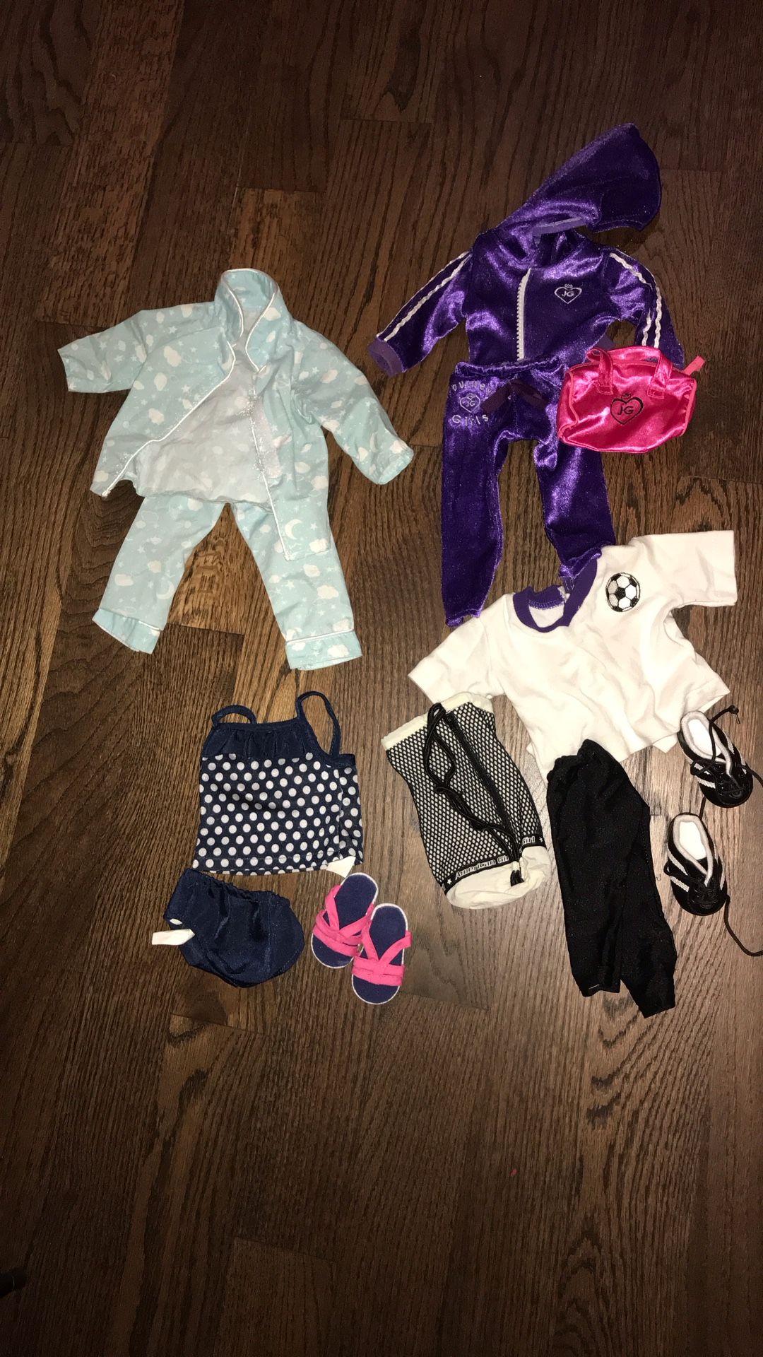 Matching Clothing Sets For Authentic American Girl Doll, Bathing suit, Pjs, Soccer Gear, And Dance Team Attire **DOLL NOT INCLUDED**