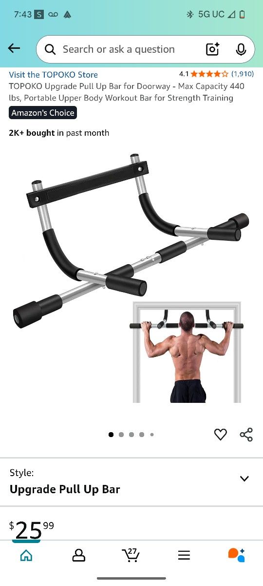 Visit the TOPOKO Store TOPOKO Upgrade Pull Up Bar for Doorway - Max Capacity 440 lbs, Portable Upper Eody Workout Bar for Strength Training