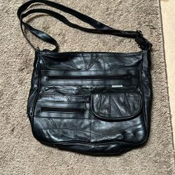 Handbag, black, genuine leather