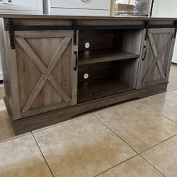 Grey/ Brown Tv Stand With Sliding Barn Doors