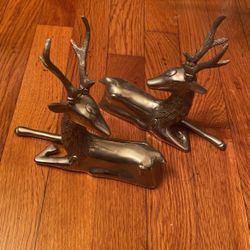 Pair Of Vintage Solid Brass Deer Head Bookends