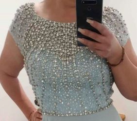 Light Blue Crystal Beaded Formal Dress