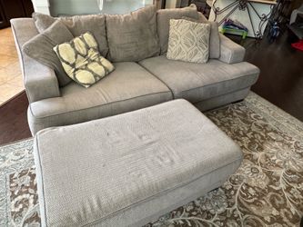 Gray Fabric Sofa with Ottoman