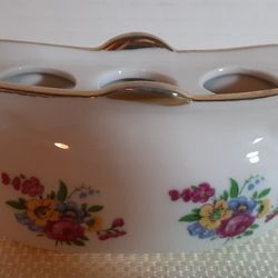 IW Rice And Co Porcelain Lipstick Holder Japan White Floral Gold Trim Three Spots Vintage