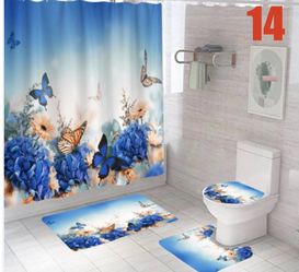 Pretty New Set Of Curtains And Mats For Bathroom