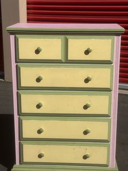 Vintage Painted Wood 5-Drawer Tall Dresser
