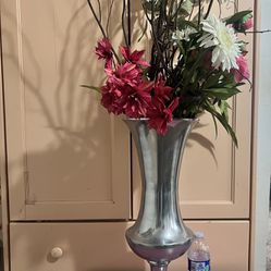 Big Metal Vase With Artificial Flowers