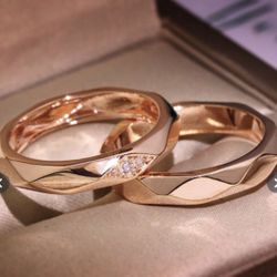 Luxury 925 Sterling Silver With Rose Gold Plated Couple Ring For Men And Women Natural Gemstone Couple Ring Set Size 8&11