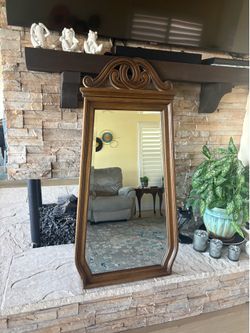 Vintage wood frame wall mirror