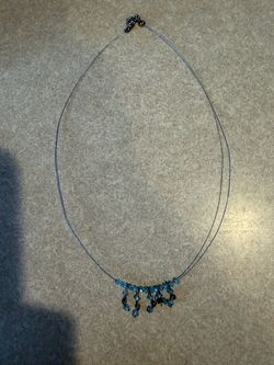 Blue Crystal Beaded Wire Necklace