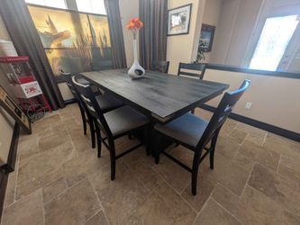 Dining Room Table, Black, 6 Chairs + Bench, 36" tall x 78" long x 42" wide