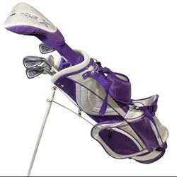 Merchants of Golf Tour X Size 2 Purple 5pc Jr Golf Set w/ Stand Bag Age 8-11