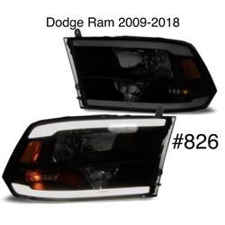 Dodge Ram 2009 TO 2018 Black Smoked LED DRL Headlights