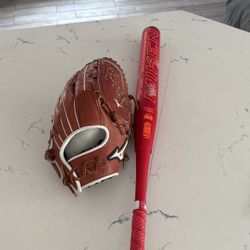 34/27 Mikem Softball Bat And 12.5 Mizuno Glove