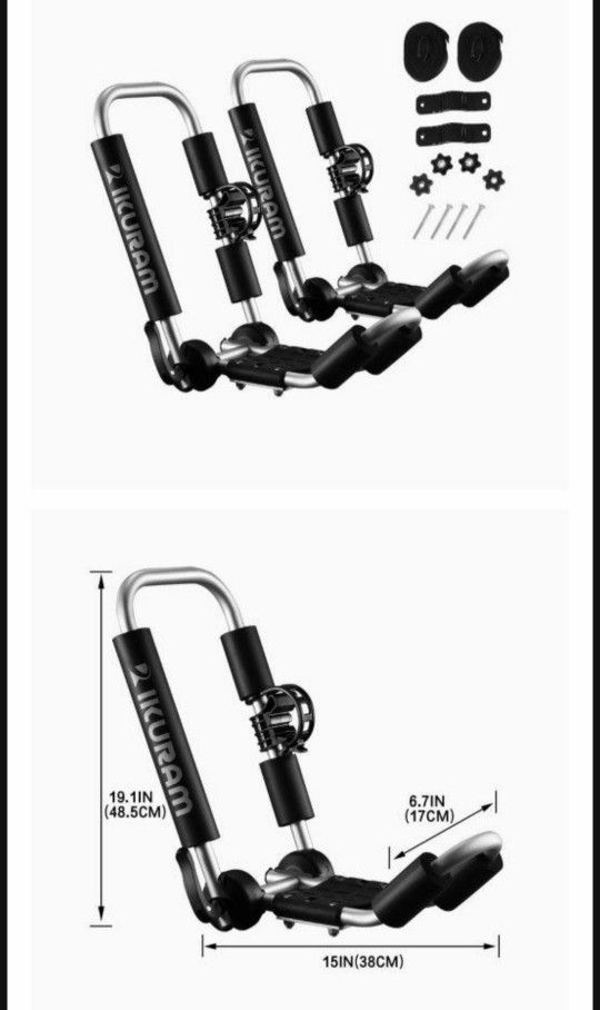 IKURAM R Kayak/Surf/Ski Roof Carrier Rack of J-Style Folding Universal Field & Stream 3-in-1 Multifunction for Canoe, SUP, Kayaks, Surfboard and Ski B