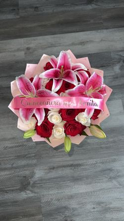 Quinceañera Flower Bouquet with Roses and Lilies