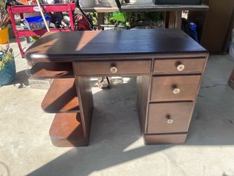 Vintage Wood Desk with Drawers and Shelves