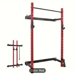 NEW 2" X 2" Folding Wall Mounted Rack, 1000 Pounds Capacity Power Rack With Pull Up Bar, J Hooks, Landmine And Other Attachments, Space-Saving Home 