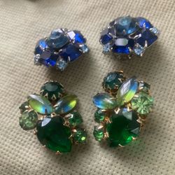 2 Pairs Of 1950s Stone Earrings 
