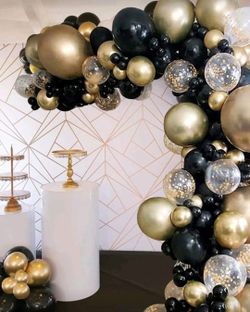 121-Pcs. Black, Gold Balloon Garland Arch Kit