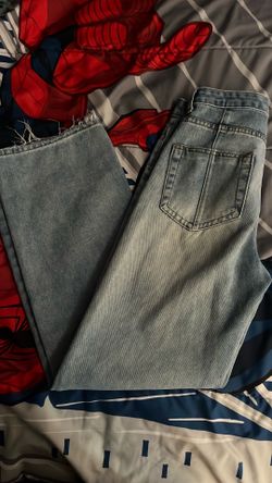 High waisted, light blue jeans