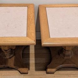Matching Wood and Marble Side Tables