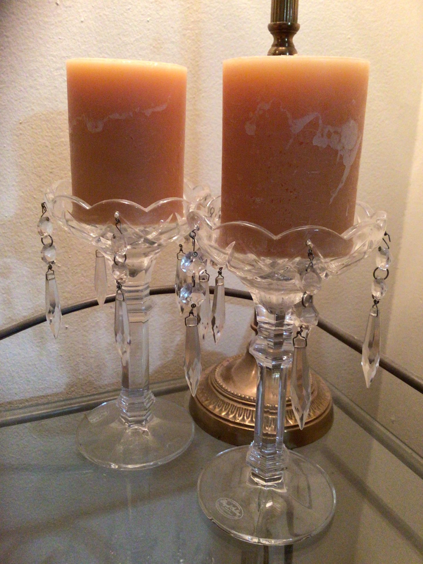 VTG LEAD CRYSTAL SET 2 CZECH HANING CRYSTALS CANDLE HOLDERS
