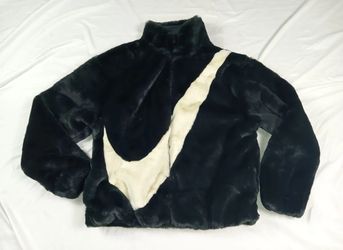 Nike Sportswear Oversized Swoosh Faux Fur Jacket Black