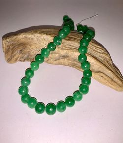 Vintage Green Jade Bead Necklace Strand 16” Round Graduated Beads Unfinished