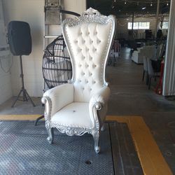 White And Silver Throne Chair 