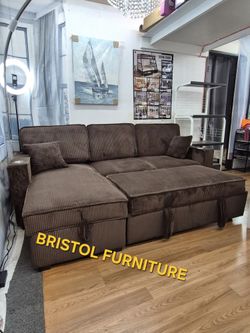 🎪 Sectional Sofa Bed, Chocolate Color, Corduroy Fabric, New in the Box.