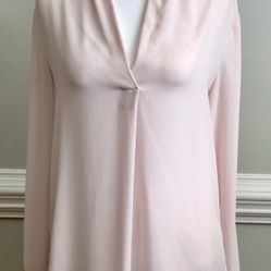 Ann Taylor Loft, Pale Pink, Long Sleeve Blouse With V-Neck