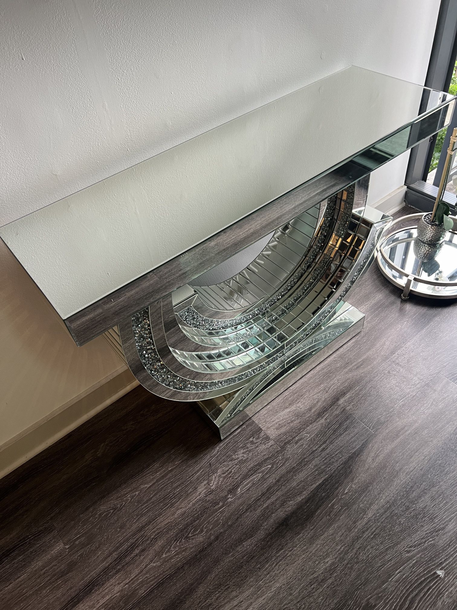 Mirrored Crystal Console Table 