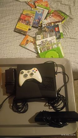 Microsoft XBox 360 S (Slim) COMBO Includes Kinect Sensor, 1 wireless controller, 10 Games in Cases, Power Supply plugs, and all cords and connectors W