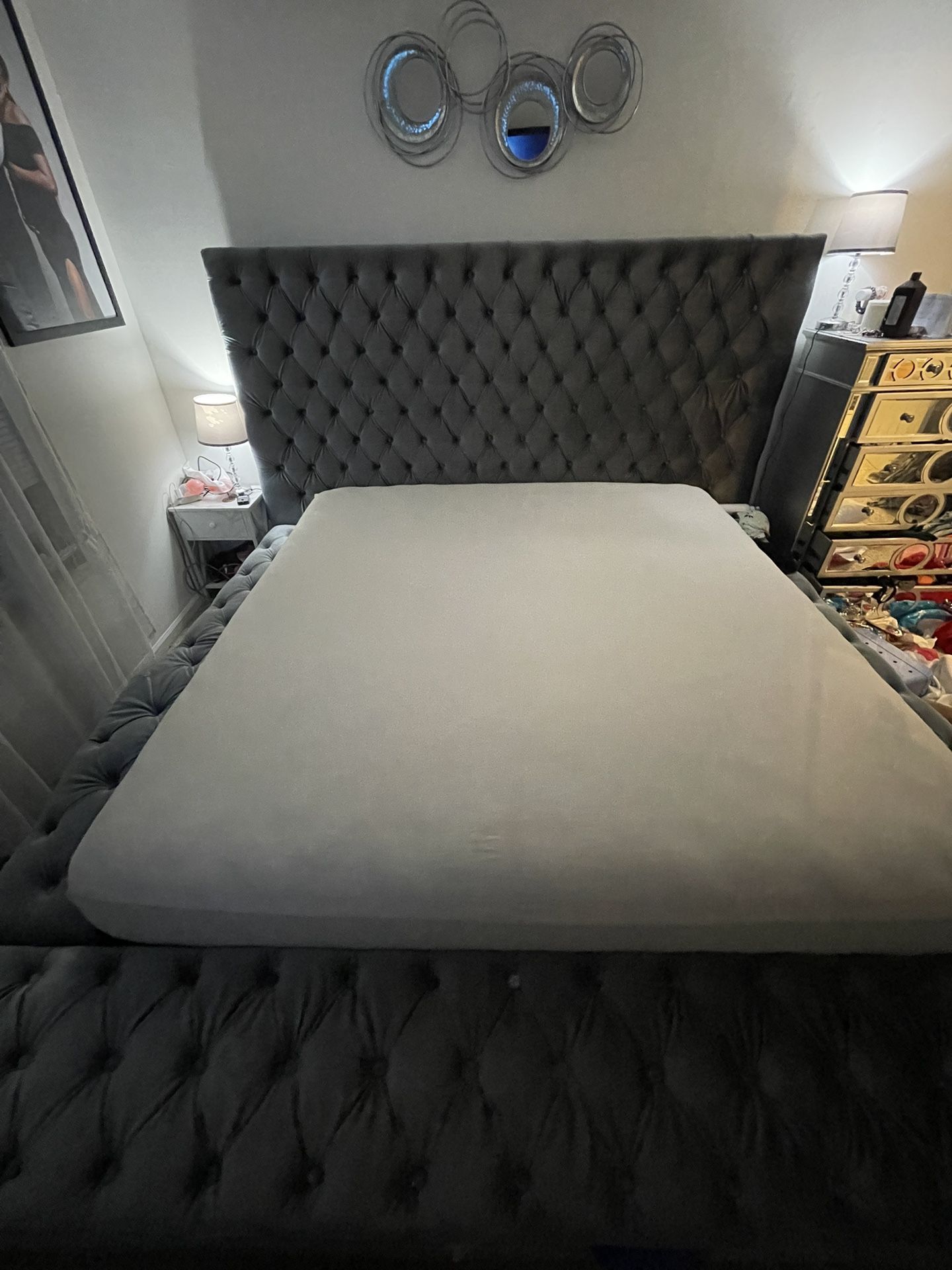 Grey King Size Storage Bed 